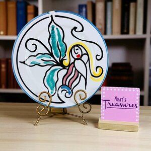 The Cellar ABSTRACTED WOMAN Blue Trim Yellow Hair Ceramic Italy 11" Dinner Plate